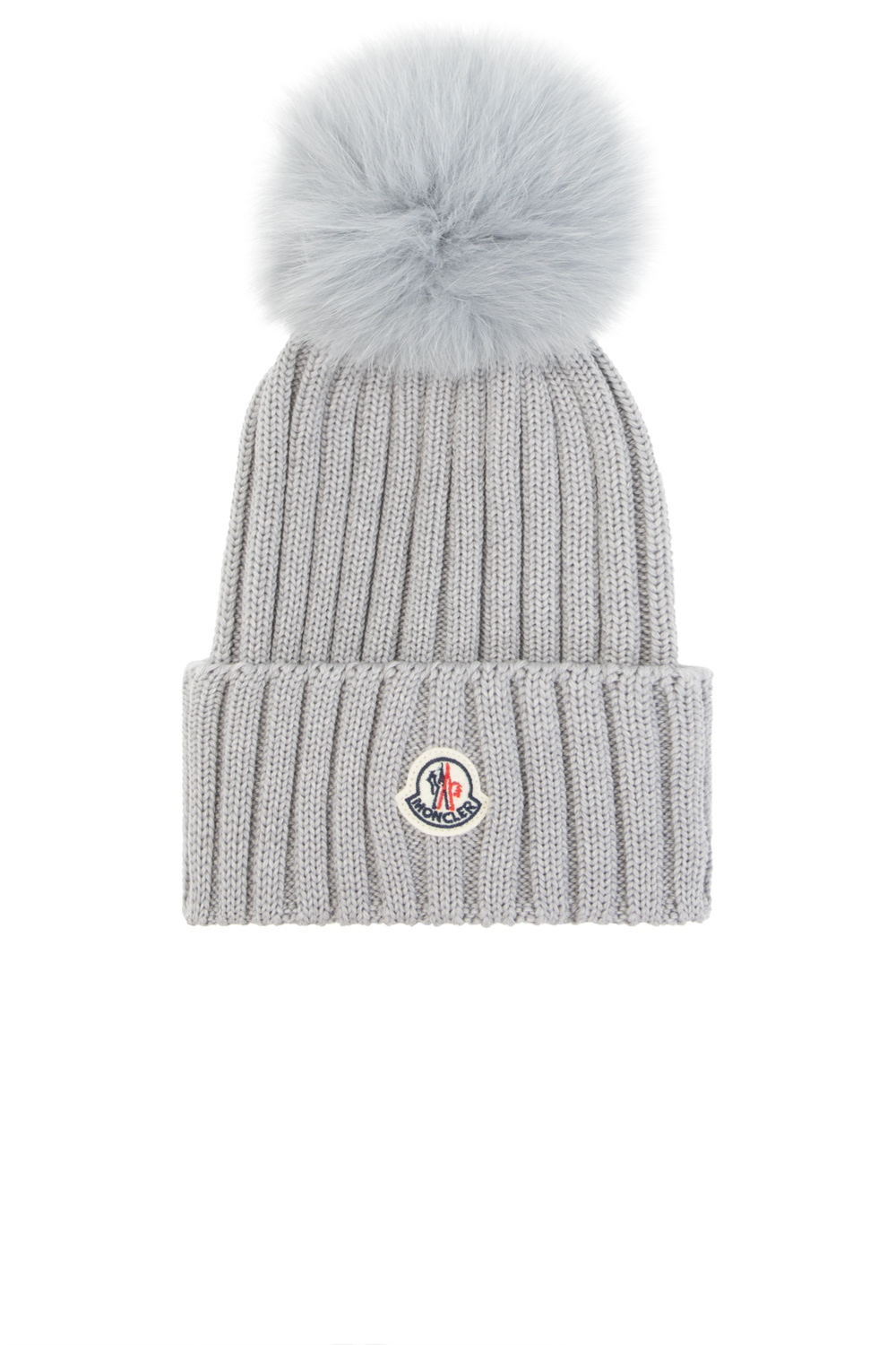 Moncler grey hat hot sale with pom pom